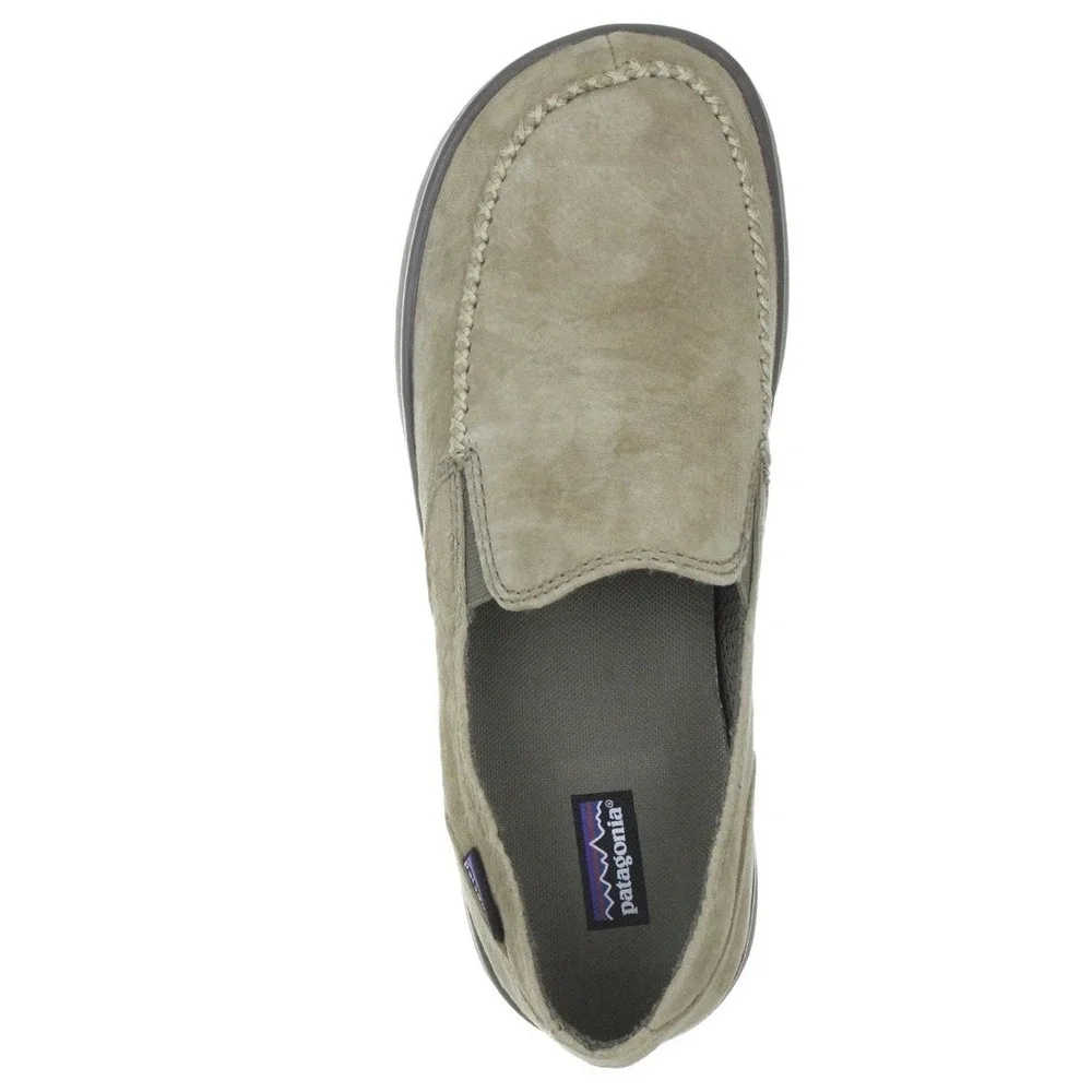 Patagonia Boulder Mens Size 9 Suede Slip On Loafers Forge Grey Tan Moc Toe Shoes